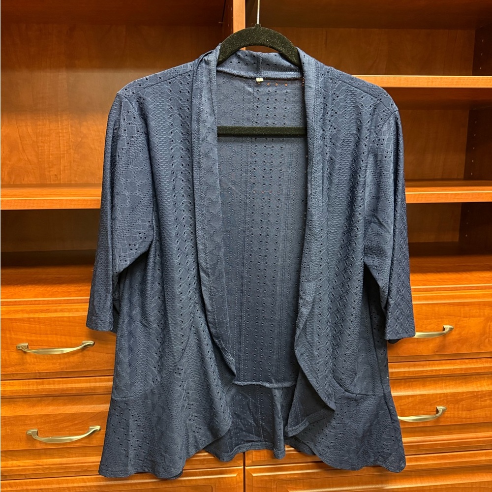 Navy Eyelet Open Cardigan